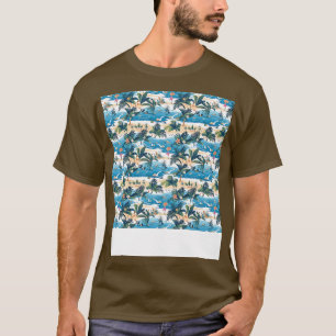 Beach Seamless Pattern Summer Palm Tree Waves Coas T-Shirt