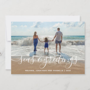 Beach Seas and Greetings Handwritten Script  Holiday Card