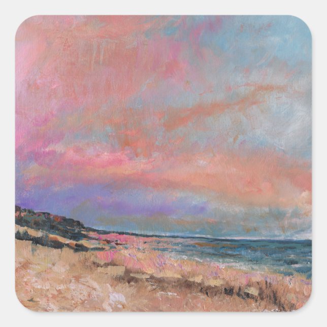 Beach Seascape Fine Art Beach Painting Square Sticker (Front)
