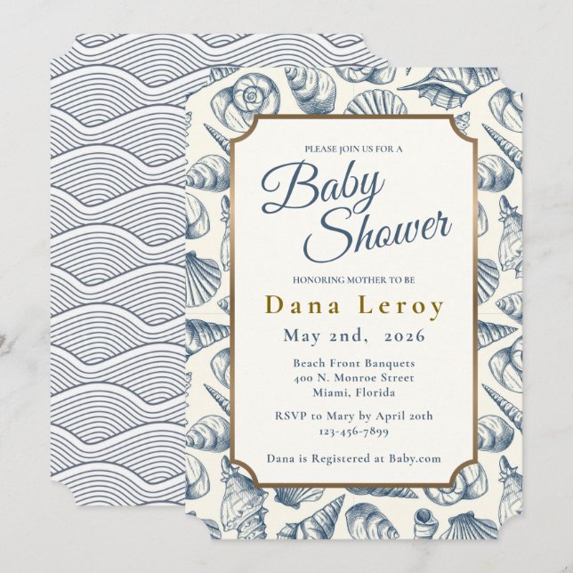 Beach Seashell Baby Shower Invitation (Front/Back)