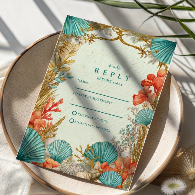 Beach Seashell Botanical Wedding RSVP Card (Creator Uploaded)