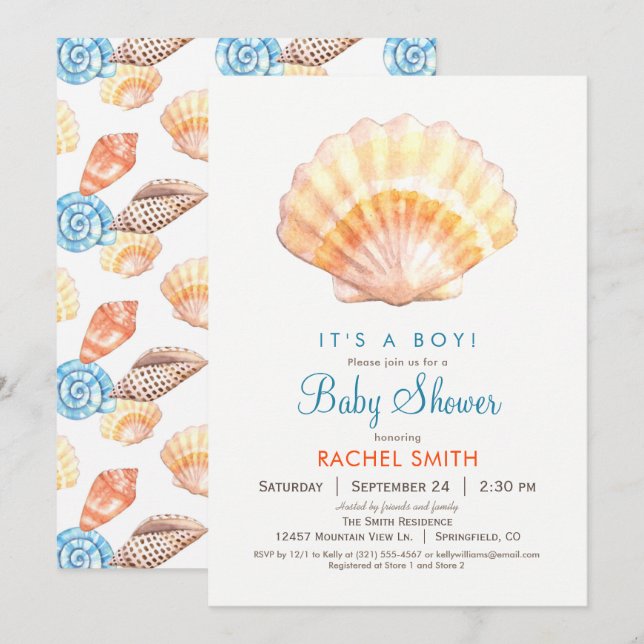 Beach Seashell Boy Baby Shower Invitation (Front/Back)