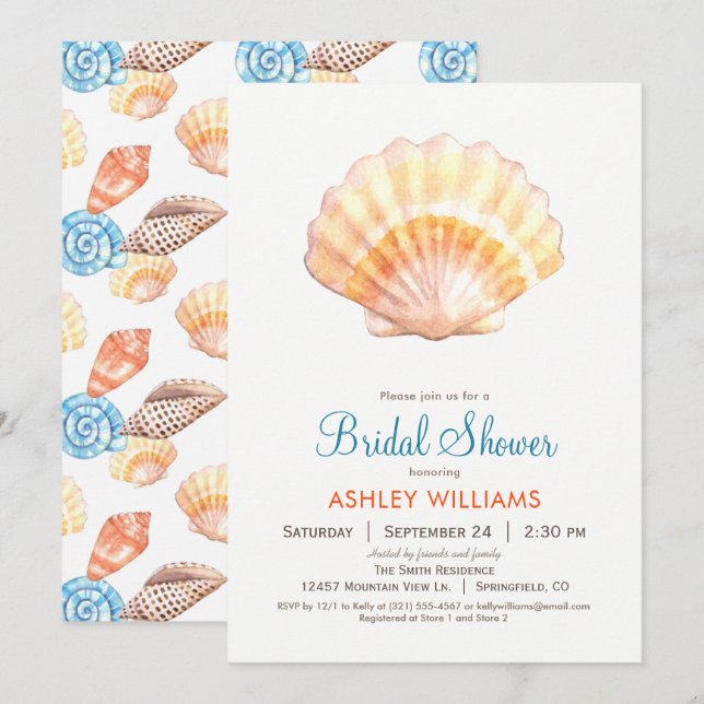 Beach Seashell Bridal Shower Invitation (Front/Back)