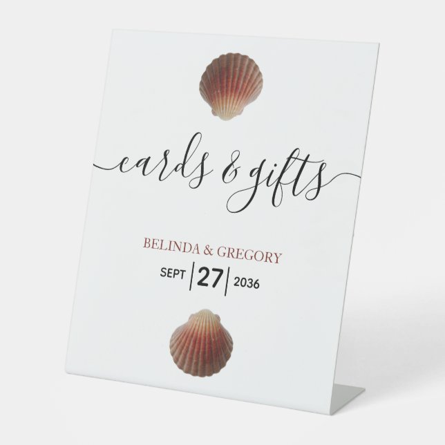 Beach Seashell Clams Wedding Cards & Gifts Pedestal Sign (Front)