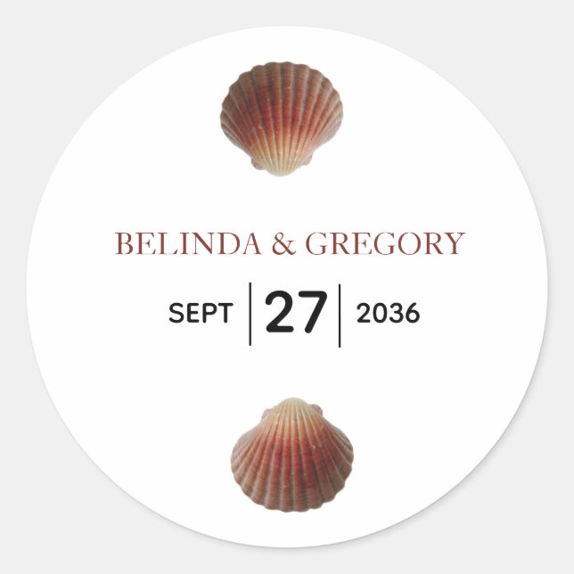 Beach Seashell Clams Wedding Classic Round Sticker (Front)