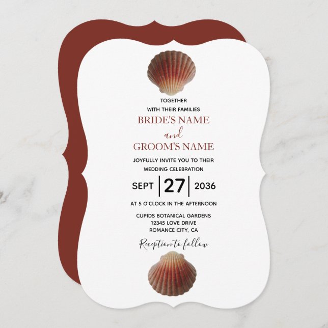 Beach Seashell Clams Wedding Invitations (Front/Back)