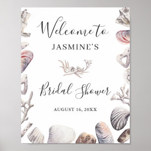 Beach Seashell Coral Bridal Shower Sign