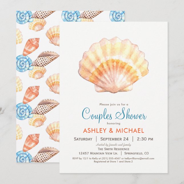 Beach Seashell Couples Shower Invitation (Front/Back)