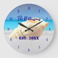 Beach seashell family name established large clock