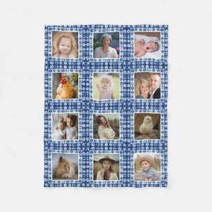 Beach Seashell Faux Quilted Nautical Photo Collage Fleece Blanket