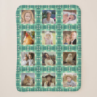 Beach Seashell Faux Quilted Teal Photo Collage Sherpa Blanket
