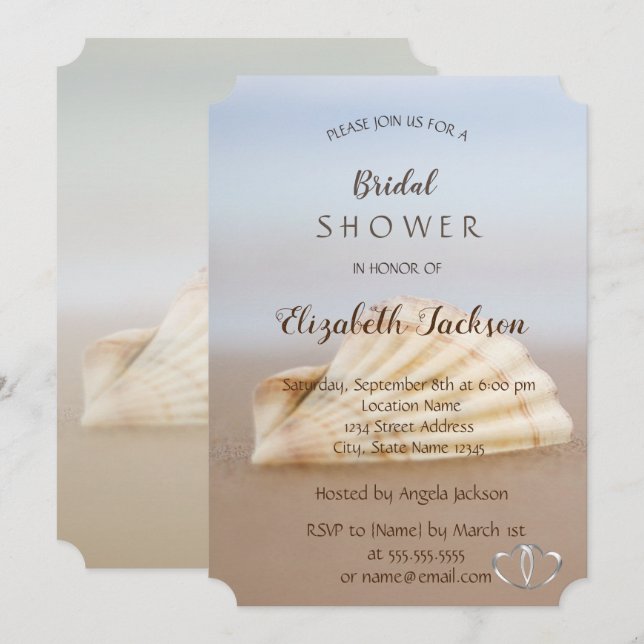 Beach Seashell , Hearts  Bridal Shower Invitation (Front/Back)