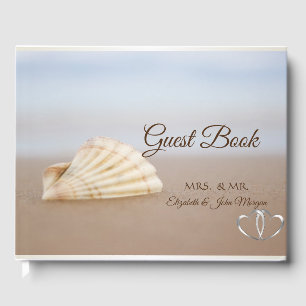 Beach Seashell, Hearts  Wedding Guest Book