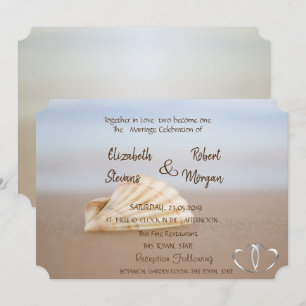 Beach Seashell , Hearts Wedding Invitation