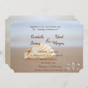 Beach Seashell , Hearts Wedding Invitation
