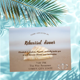 Beach Seashell, Hearts Wedding  Rehearsal Dinner Invitation