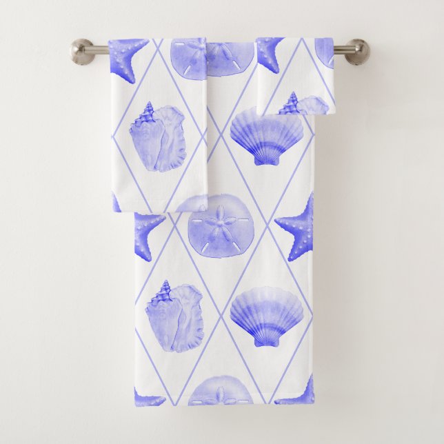 Beach Seashell Pattern Bath Towel Set (Insitu)