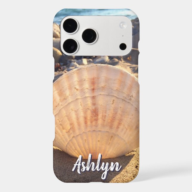 Beach Seashell Photo Monogram Name Script Stylish (Back)