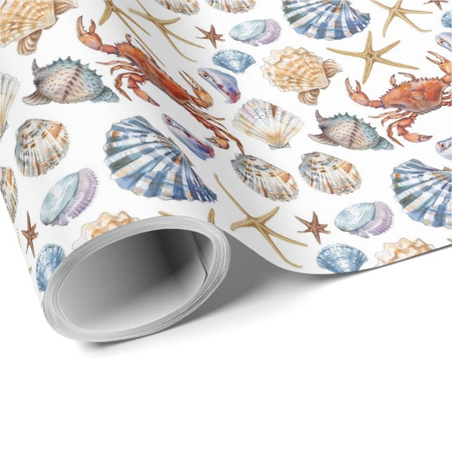 Beach Seashell Starfish Crab  Wrapping Paper (Roll Corner)