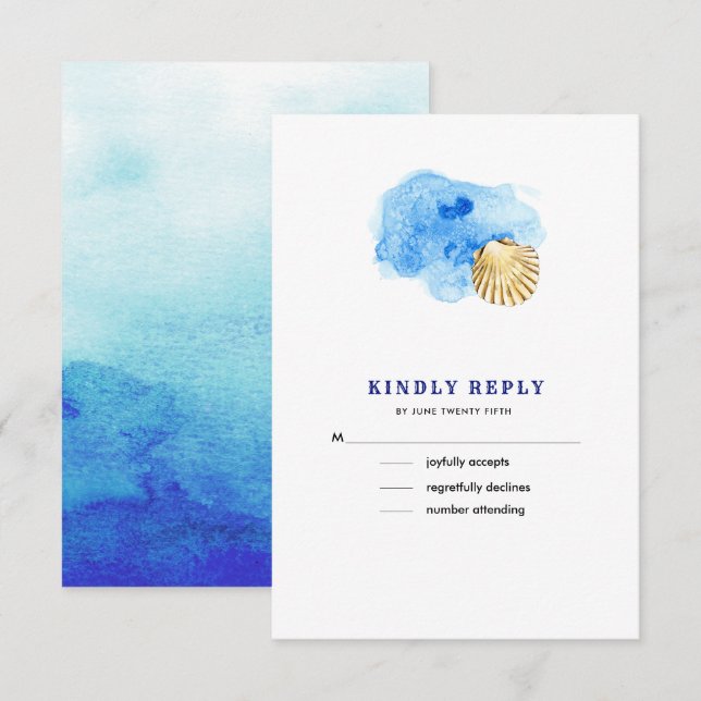 Beach | Seashell Watercolor Wedding RSVP Cards (Front/Back)