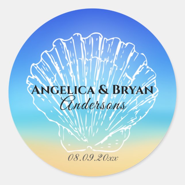 Beach Seashell Wedding Sticker (Front)
