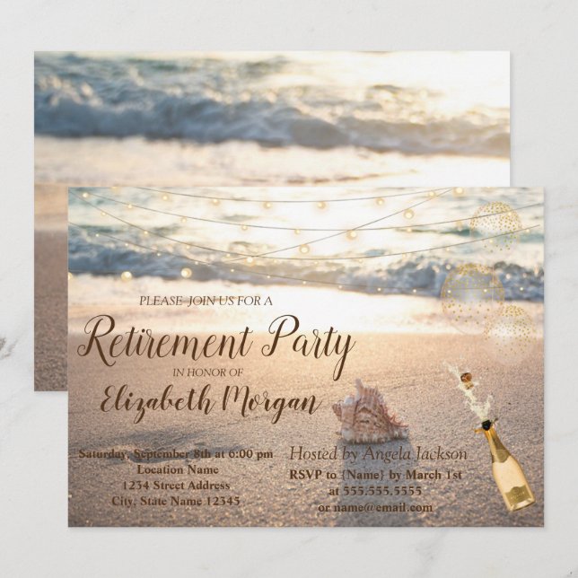 Beach,Seashell,Wine Retirement Party Invitation (Front/Back)