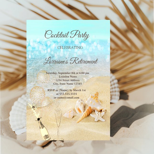 Beach Seashells  Balloons,Wine Retirement  Invitation (Creator Uploaded)