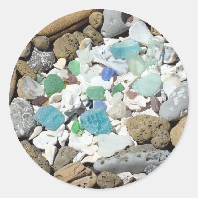 Beach Seashells Blue Sea Glass stickers Invitation (Front)