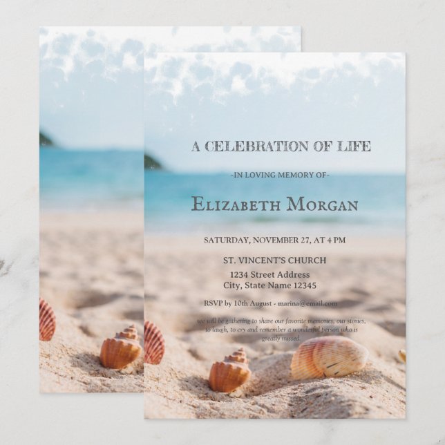 Beach Seashells Celebration Of Life Invitation (Front/Back)