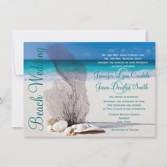 Beach Seashells Destination Wedding Invitations (Front)