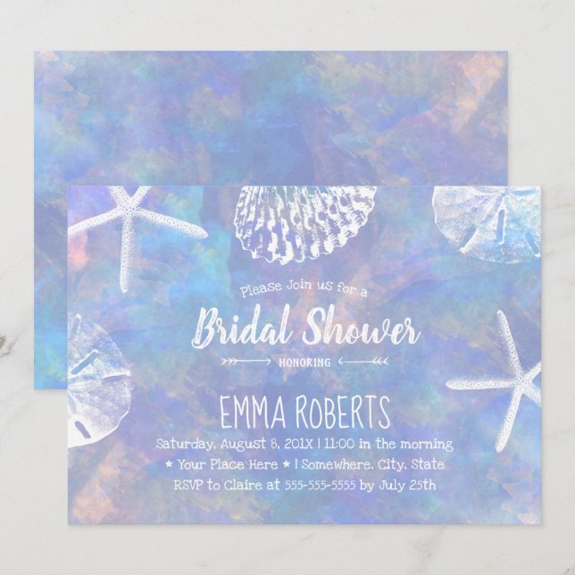 Beach Seashells Elegant Watercolor Bridal Shower Invitation (Front/Back)