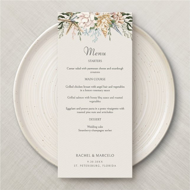 Beach Seashells Floral Wedding Menu (Creator Uploaded)