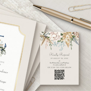 Beach Seashells Floral Wedding RSVP QR Enclosure Card