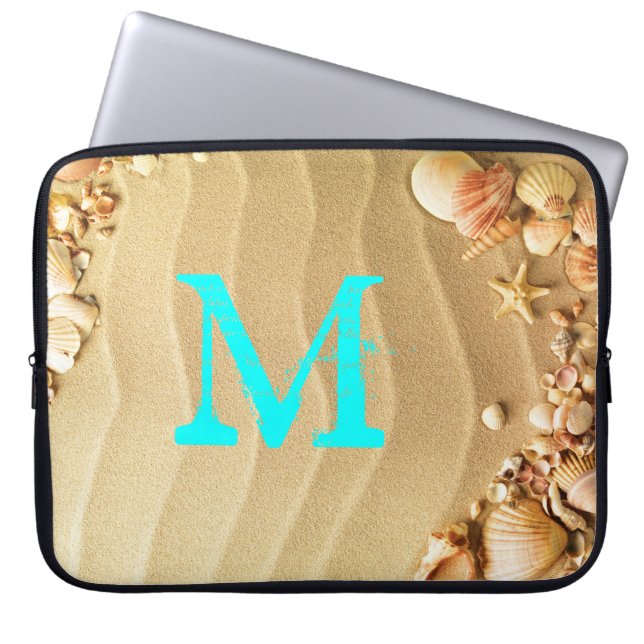 Beach Seashells Hawaii Monogram 15" Laptop Case (Front)