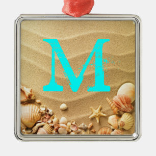 Beach Seashells Hawaii Monogram Initial Ornament