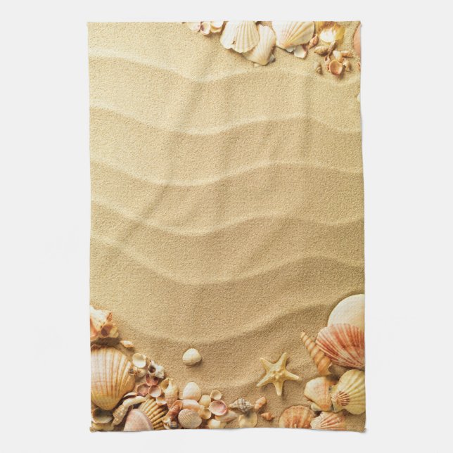 Beach Seashells Hawaii Sand Kitchen Dish Towel (Vertical)