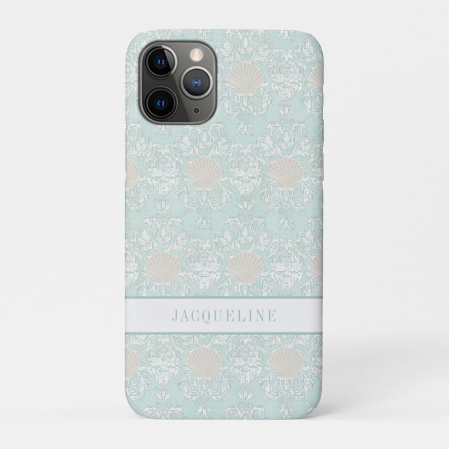 Beach Seashells Nautical Blue White Damask Pattern Case-Mate iPhone Case (Back)