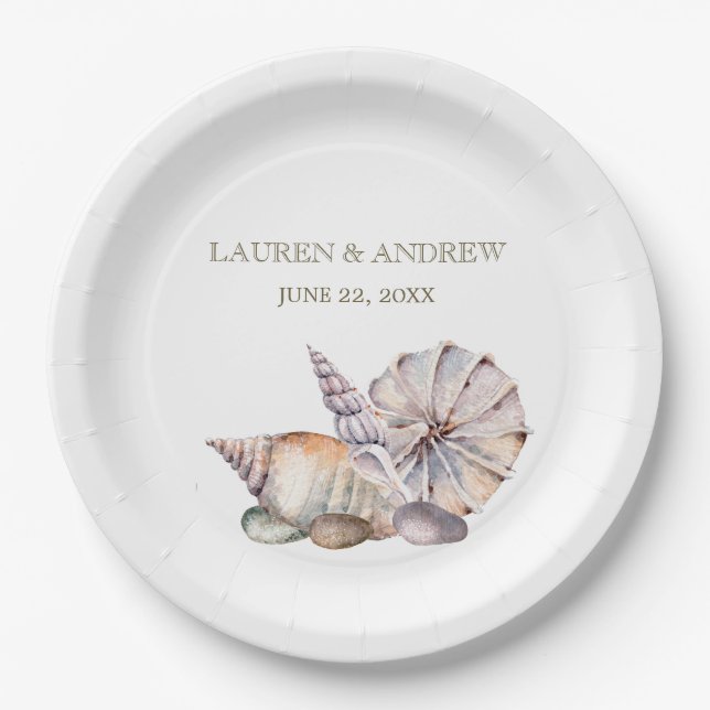 Beach Seashells | Nautical Tropical Wedding Paper Plate (Front)