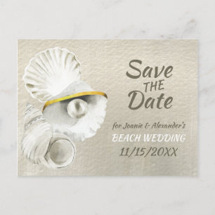 Beach Seashells on Silvery Pearl Save the Date Announcement Postcard