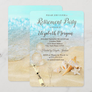 Beach Seashells Sand Balloons,Wine Retirement  Invitation