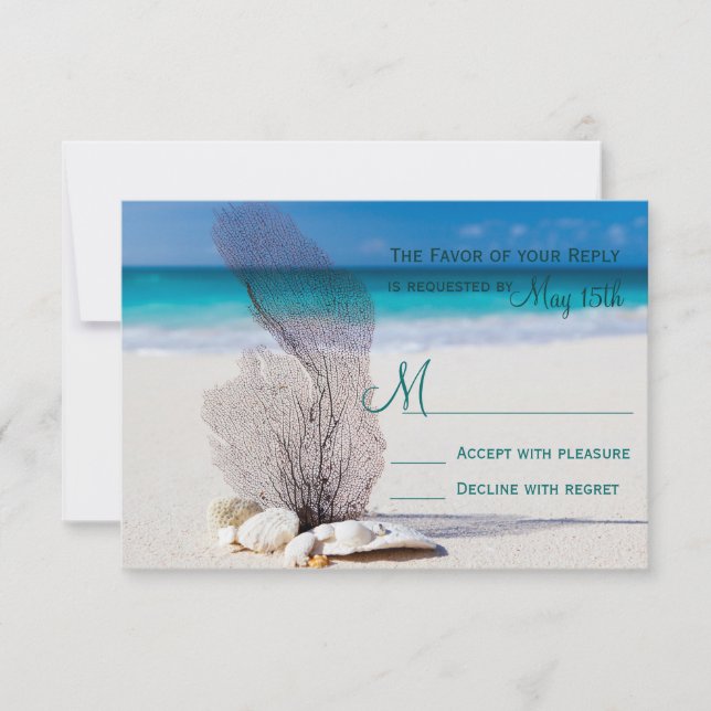 Beach Seashells Sand Destination Wedding RSVP Card (Front)