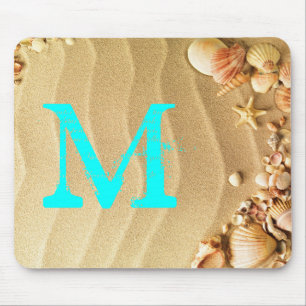 Beach Seashells Sand Monogram Initial Mouse Pad