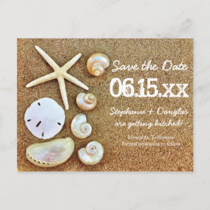 Beach Seashells Sand Save the Date Postcards
