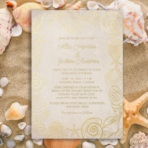 Beach Seashells Sand Seaside Wedding Foil Holiday Card
