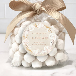 Beach Seashells Sand Seaside Wedding Thank You Classic Round Sticker