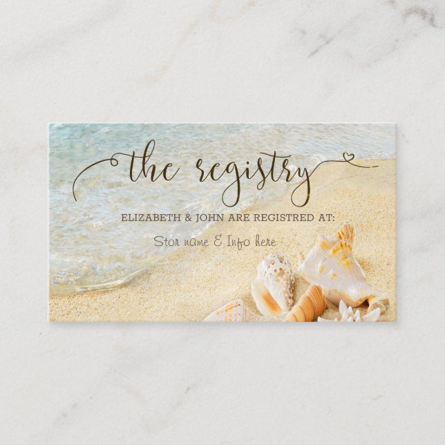 Beach Seashells Sand Wedding Registry Enclosure Card (Front)