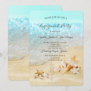 Beach Seashells Sand Wine Glass Engagement   Invitation