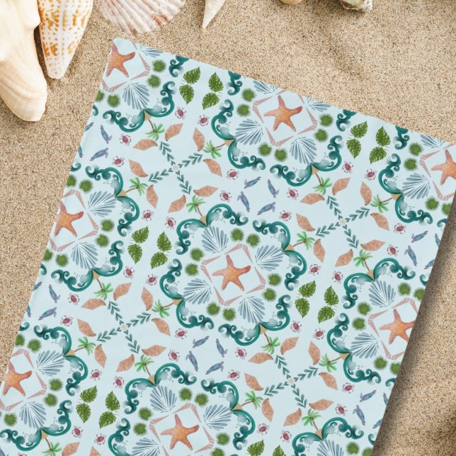 Beach Seashells Sea Life Pattern Beach Towel (Creator Uploaded)