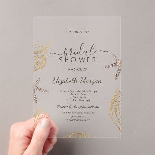 Beach Seashells Sea Sand Bridal Shower Acrylic Invitations