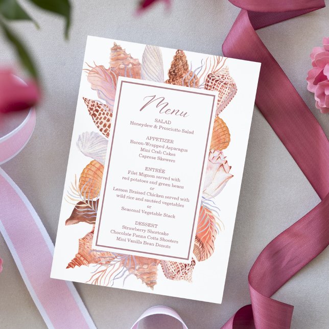 Beach Seashells Watercolor Coastal Chic Flat Menu (Creator Uploaded)